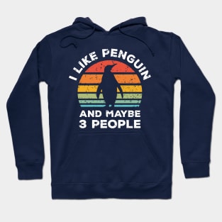 I Like Penguin and Maybe 3 People, Retro Vintage Sunset with Style Old Grainy Grunge Texture Hoodie